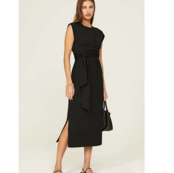 Modern Citizen Dresses & Skirts - Modern Citizen Fei Organic Cotton Tie Front Midi Dress in Black 2X